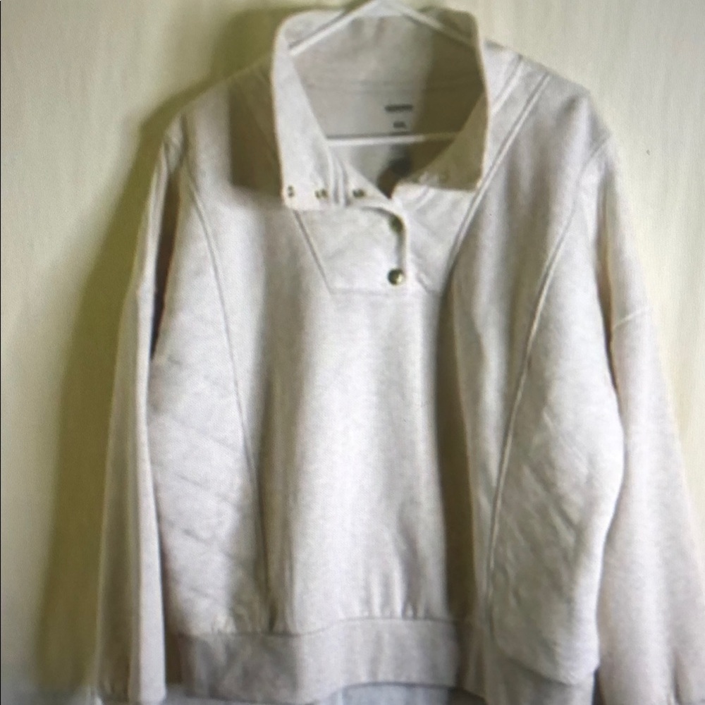 Neutral Beige Snap-Button Pullover Sweatshirt - image 1